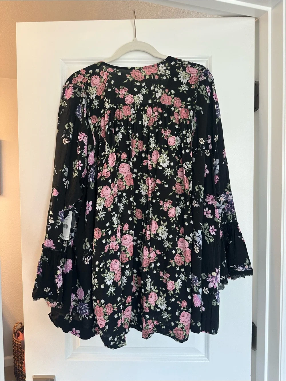NWT XS Free People Black Floral Tunic with Pink and Lavender Flower Print - Picture 4 of 5